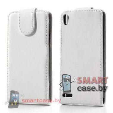 Стильный кожаный чехол - флип для Huawei Ascend P6 (Белый)