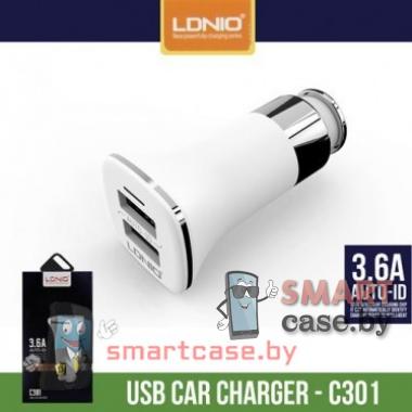 Автомобильное зарядное на 2 USB 3.6A LDNIO C301 + кабель micro USB