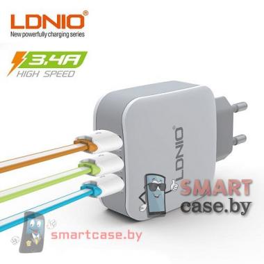 Зарядное устройство сетевое на LDNIO DL-AC70 на 3 USB 3,4А + кабель Micro USB