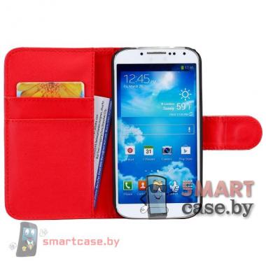 Кожаный чехол-книжка для Samsung Galaxy S4 (Красный)