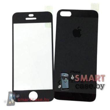 Защитное стекло 2в1 для iPhone 5/5s на две стороны матовое (черное)