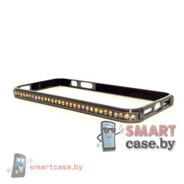 Бампер для iPhone 5 металлический (черный с желтыми стразами)