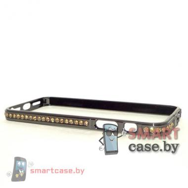 Бампер для iPhone 5 металлический (черный с желтыми стразами)