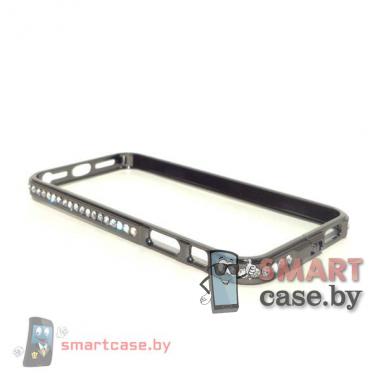 Бампер для iPhone 5 металлический (черный с белыми стразами)