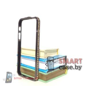 Бампер для iPhone 5 металлический (черный с желтыми стразами)