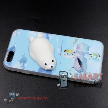 Силиконовый чехол антистресс для iPhone 5/5S (Белый мишка)