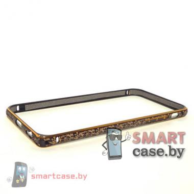 Бампер для iPhone 6 алюминиевый (черный с золотым узором)