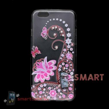Чехол со стразами для iPhone 6 силиконовый (Цветы в стразах)