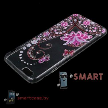 Чехол со стразами для iPhone 6 силиконовый (Цветы в стразах)