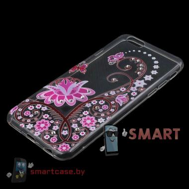 Чехол со стразами для iPhone 6 силиконовый (Цветы в стразах)
