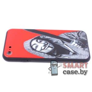 Силиконовый чехол cо стеклянной крышкой для iPhone 7/8 (V-vendetta)