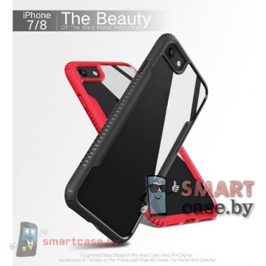 Бампер для Apple iPhone 7 / 8 акриловый пластик + силикон (Красный)