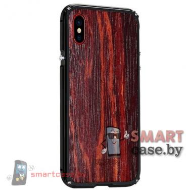 Алюминиевый бампер + крышка из дерева для iPhone X/XS (Красное дерево)