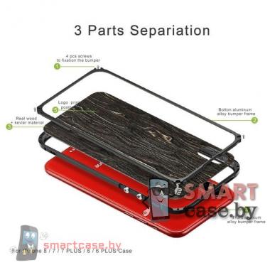 Алюминиевый бампер + крышка из дерева для iPhone X/XS (Красное дерево)