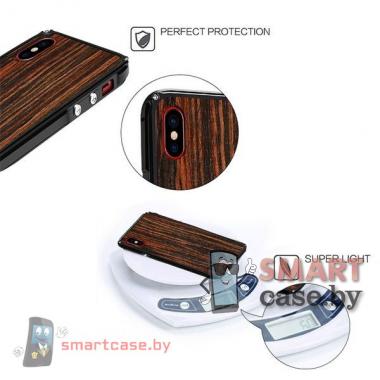 Алюминиевый бампер + крышка из дерева для iPhone X/XS (Красное дерево)