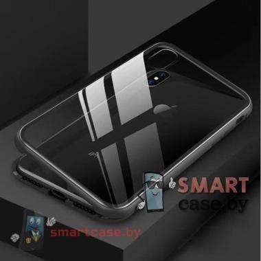 Магнитный чехол для iPhone X/XS алюминий + пластик (прозрачно-чёрный)