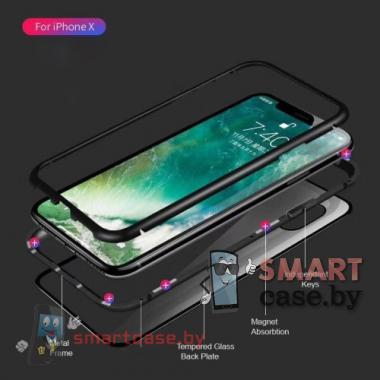 Магнитный чехол для iPhone X/XS алюминий + пластик (прозрачно-чёрный)