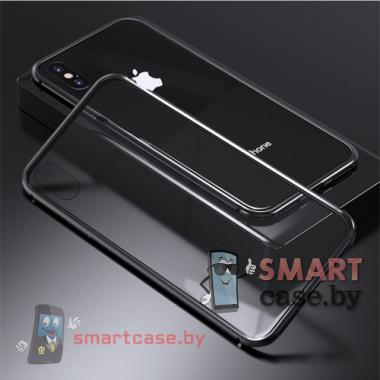 Магнитный чехол для iPhone X/XS алюминий + пластик (прозрачно-чёрный)