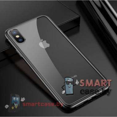 Магнитный чехол для iPhone X/XS алюминий + пластик (прозрачно-чёрный)