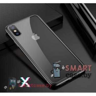 Магнитный чехол для iPhone X/XS алюминий + пластик (прозрачно-чёрный)