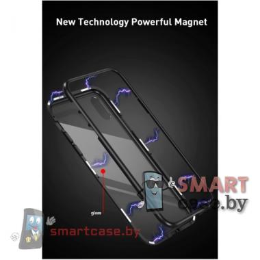 Магнитный чехол для iPhone X/XS алюминий + пластик (прозрачно-чёрный)