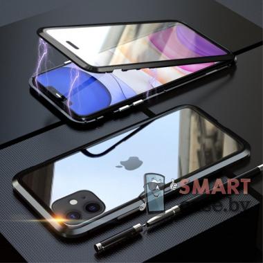 Магнитный двусторонний чехол LUPHIE для iPhone 11 (6.1) алюминий + пластик (прозрачно-чёрный)