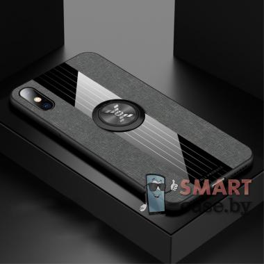 Силиконовый текстурный чехол+кольцо+магнит для iPhone X/XS (Серый)
