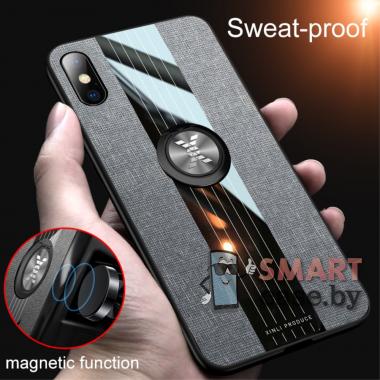 Силиконовый текстурный чехол+кольцо+магнит для iPhone X/XS (Чёрный)
