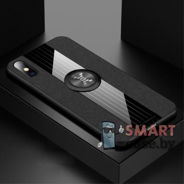 Силиконовый текстурный чехол+кольцо+магнит для iPhone X/XS (Чёрный)