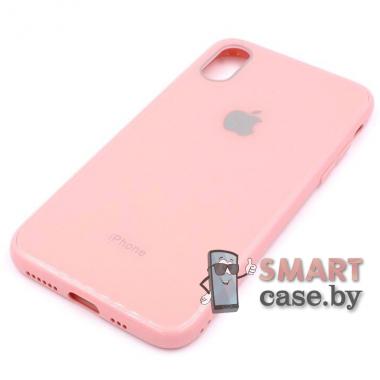 Чехол Senimo силикон+стекло для iPhone X/XS (Розовый)