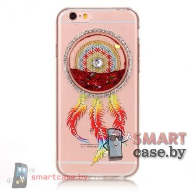Чехол для Apple iPhone 6 / 6S с блестяшками (Ловец снов красный)