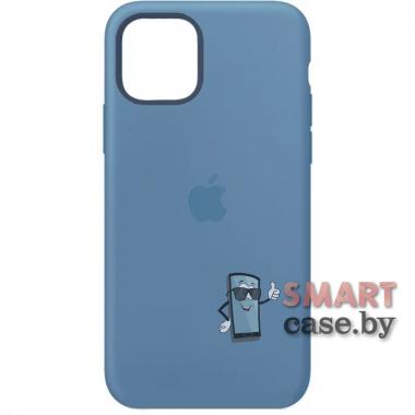 Cиликоновый чехол Silicone Case для iPhone 12 mini с яблоком (Голубой)
