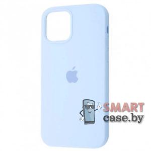 Cиликоновый чехол Silicone Case для iPhone 12 mini с яблоком (Нежно-голубой)