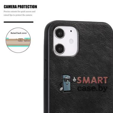 Кожаный чехол Crazy Horse для Apple iPhone 12/12 Pro (Чёрный)