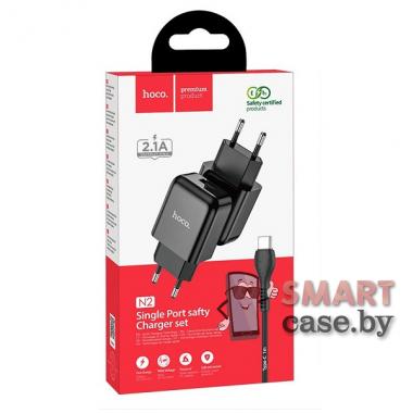Зарядное устройство Hoco N2 блок питания 1USB, 5V, 2.1A + Type-C 100 см (Черный)