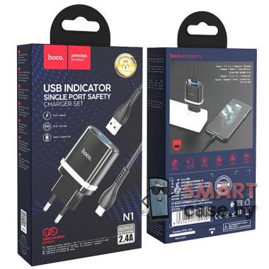 Зарядное устройство Hoco N1 блок питания 1USB, 5V, 2.4A + Type-C 100 см (Черный)