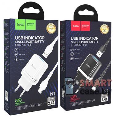 Зарядное устройство Hoco N1 блок питания 1USB, 5V, 2.4A + Type-C 100 см (Черный)