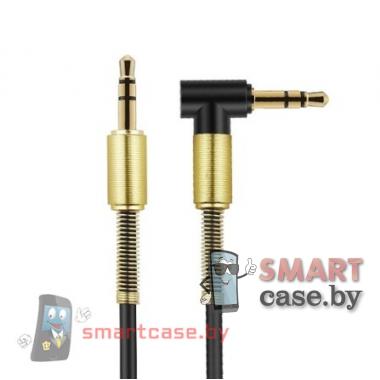 AUX аудио кабель 3,5 mm Jack, 1000 mm, пружинка (черный)
