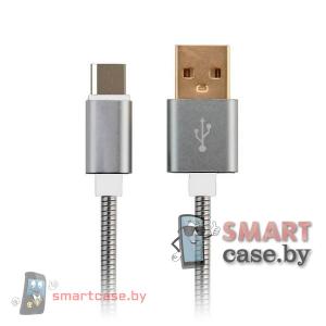 Кабель Micro USB - USB в металлической оплетке 2,1А, 100 см Moisture M-208 (серебро)