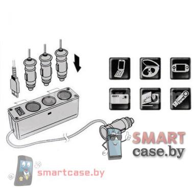 АЗУ разветвитель 3 х 12v / 24v + USB (60 см)
