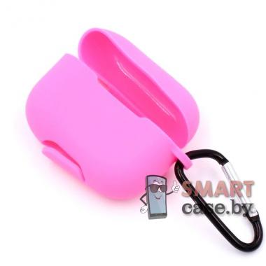 Чехол для Apple AirPods Pro силиконовый Simple с карабином и заглушкой (Ярко-розовый)