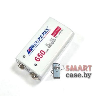 Аккумуляторная батарейка крона Superex, 9V, 650 mAh