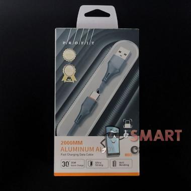 Дата-кабель USB - Type-C Profit LS632 в нейлоновой оплётке 200см, 30W (чёрный)