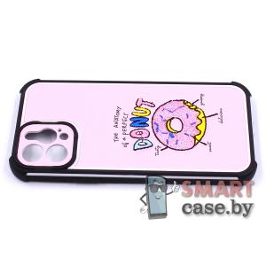 Силиконовый противоударный чехол для iPhone 12, кожа + вышивка (Пончик)