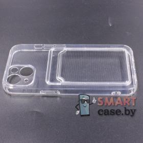 Силиконовый чехол с защитой камеры для iPhone 13, card case (Прозрачный)