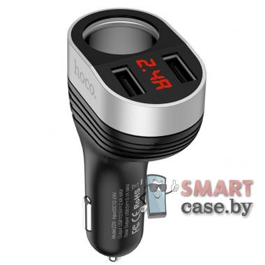 Автомобильное зарядное HOCO Z29 2USB + прикуриватель, с дисплеем (Черный)