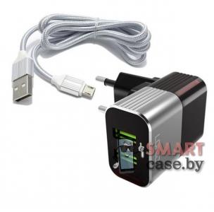 Сетевое зарядное устройство Ldnio A2206 2USB, 2.4A + кабель Micro USB в нейлоне