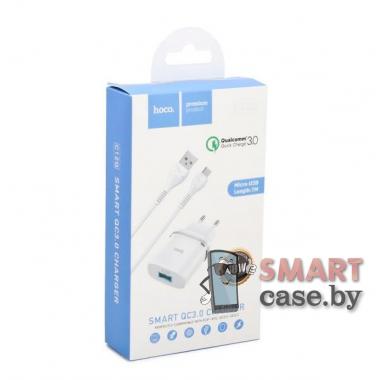 Сетевое зарядное устройство Hoco C12Q Micro-USB 1m, QC 3.0 (Белый)