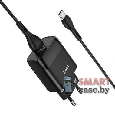 Зарядное устройство Hoco C72Q, 1 USB, QC 3.0, 18W + кабель Type-C (Черный)