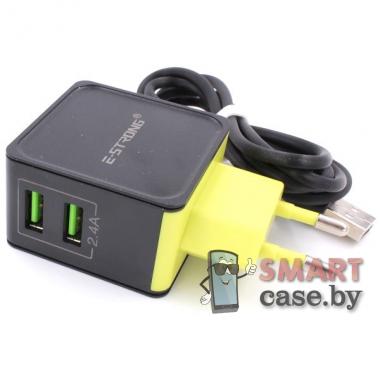 Зарядное устройство E-Strong ES-D28 2 USB 2.4A + кабель micro USB (Черное)